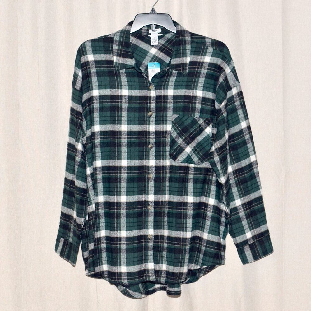 NWT 3X Black & Green Plaid Flannel Button Down Shirt Jacket by Rue21
